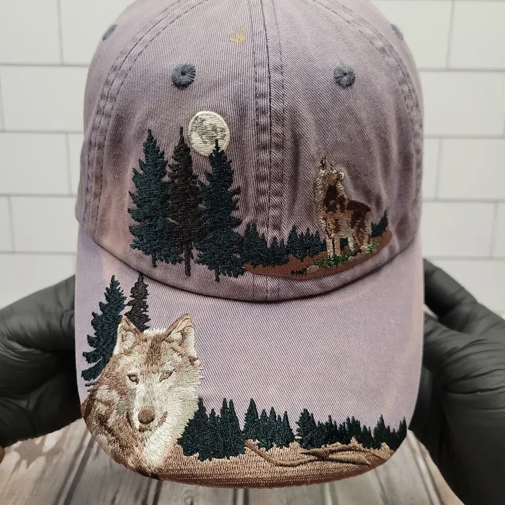 Royal Resortwear Columbus Zoo Wolf Forest Moon Strapback Hat Purple